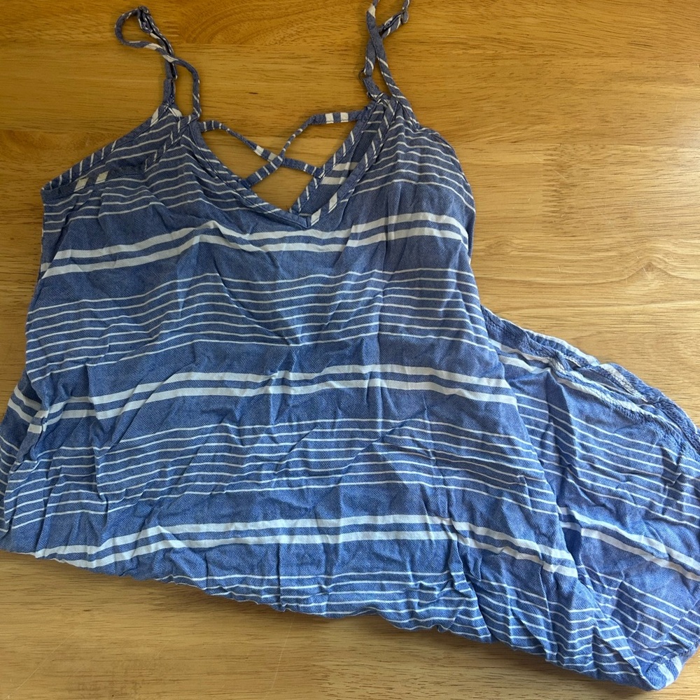 Blue and White Striped Sleeveless Dress
